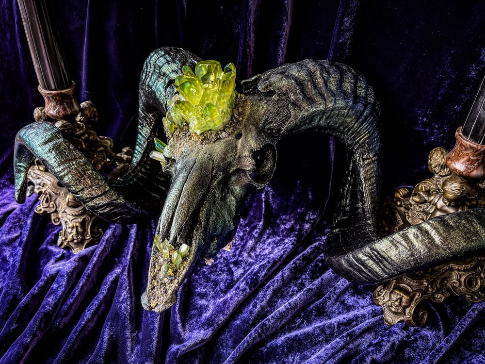 Image of Green Aura Quartz - Ram Skull