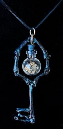 Crystal Filled, Glass Globe Charm - Bone Skeleton key Pendant.
