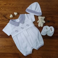 Image 1 of Smocked Baby Romper with Hat - Zebra
