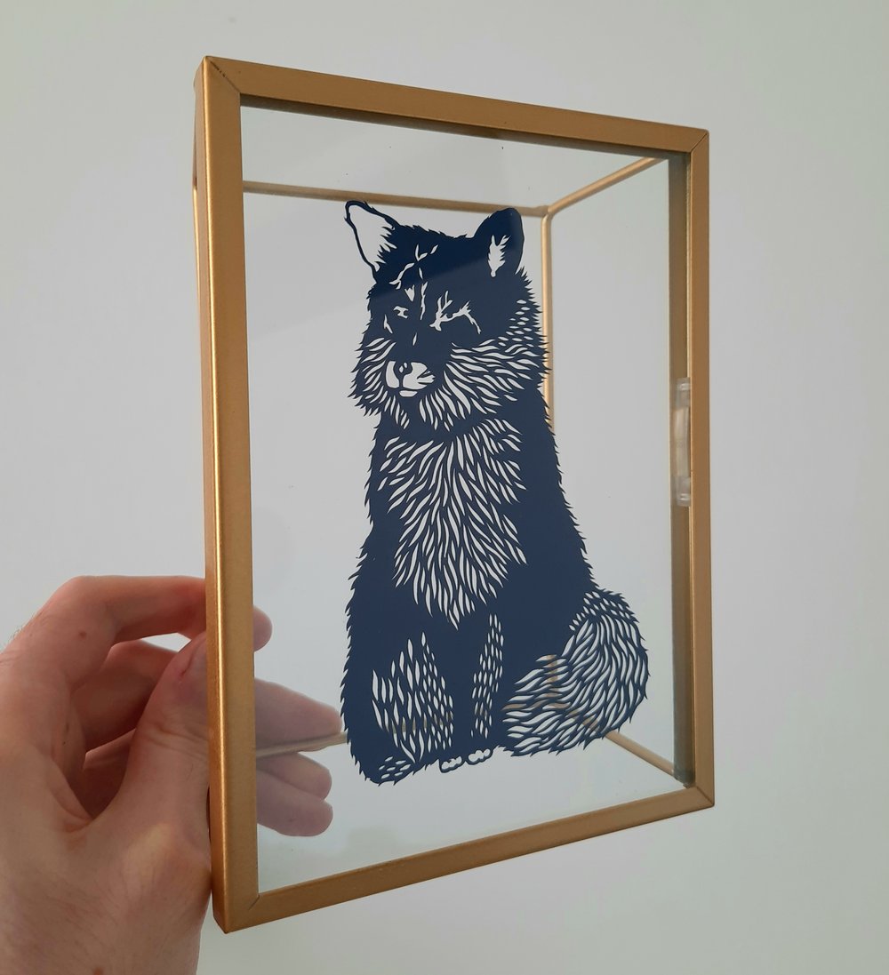 Image of Hand Cut Fox in Glass Frame