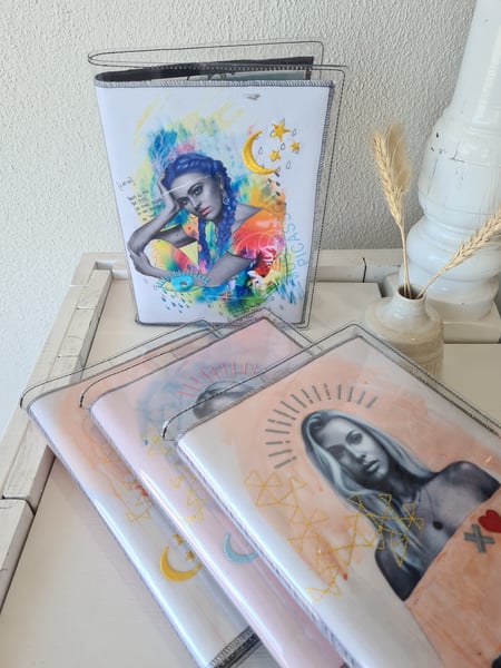 Image of Love is my Drug. Plastic + Material covered Journal. Bianca Smith Design.