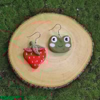 Image 1 of Froggy and Strawberry mismatched earrings