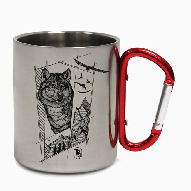 Mountain Wolf Carabiner Steel Mug