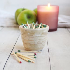 Image of Match Striker Cup, Beige Matte Glaze, Pottery Shot Glass, Handcrafted Stoneware Made in USA