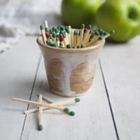 Image 5 of Match Striker Cup in Dripping White and Ocher Glaze, Pottery Shot Glass, Made in USA