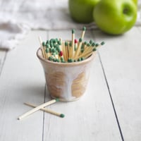 Image 1 of Match Striker Cup in Dripping White and Ocher Glaze, Pottery Shot Glass, Made in USA