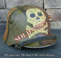 Image 1 of Replica WWI German M-1917 Helmet & Leather Liner. Camouflage Pattern. Freikorps