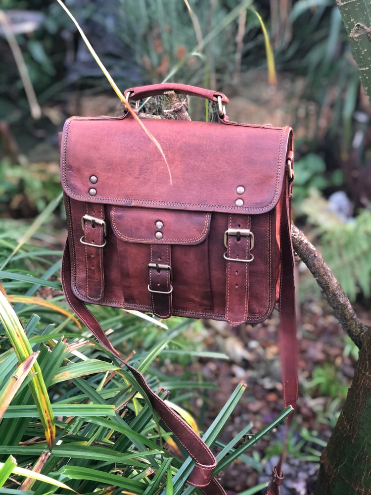 Image of 9”x7” - Baby Handmade Leather Buckled Satchel with handle and strap