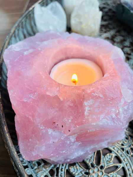 Image of Rose Quartz chunky T-light holder 