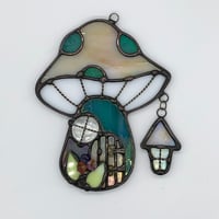 Image 3 of Pale Gold and Teal Mushie Cottage Suncatcher 