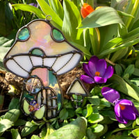 Image 1 of Pale Gold and Teal Mushie Cottage Suncatcher 