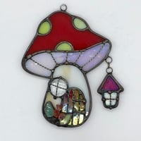 Image 2 of Red and Green Mushie Cottage Suncatcher 