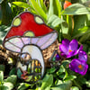 Red and Green Mushie Cottage Suncatcher
