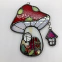 Red and Green Mushie Cottage Suncatcher 