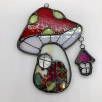 Image 3 of Red and Green Mushie Cottage Suncatcher 