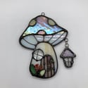 Iridescent pink and Pale Gold Mushie Cottage Suncatcher 
