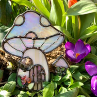 Image 1 of Iridescent pink and Pale Gold Mushie Cottage Suncatcher 