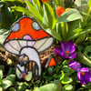Orange and iridescent Blue Mushie Cottage Suncatcher