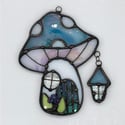 Iridescent Blue/Pink Mushie Cottage Suncatcher 