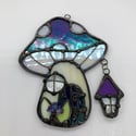 Cobalt Blue Iridescent Mushie Cottage Suncatcher 