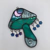 Iridescent Teal Catch a falling star mushroom suncatcher