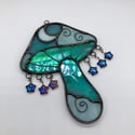 Iridescent Teal Catch a falling star mushroom suncatcher 