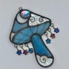 Iridescent Blue/pink catch a falling star mushroom suncatcher