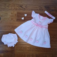 Image 1 of Baby Girls Polka Dot Dress With Strawberry Embroidery, Pants & Head Band Set