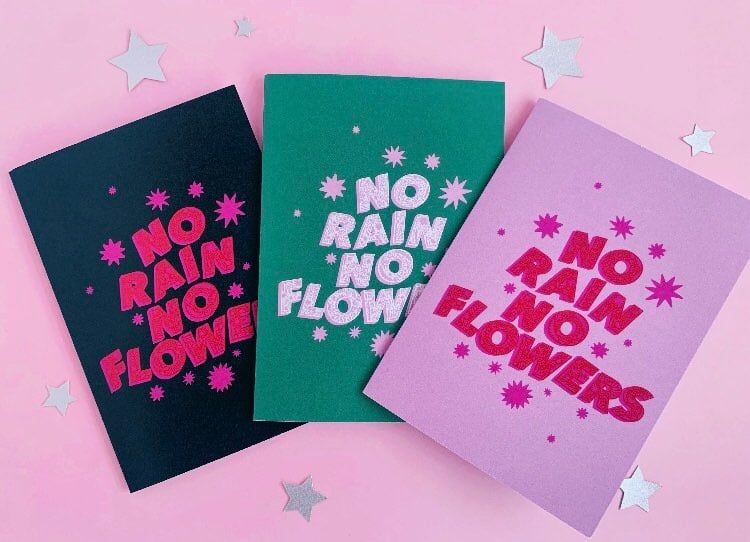 Image of 'No Rain No Flowers'  three card pack 🌧️🌻