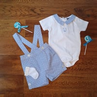 Image 3 of Chambray "Bear" Shorts Dungaree Set