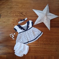 Image 1 of Baby Girls Polka Dot Sailor Dress, Pant & Headband Set