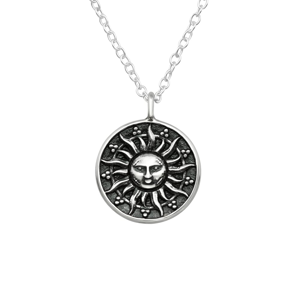 Image of Sun Medallion Sterling Silver Pendant Necklace