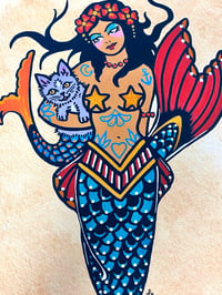 Image 3 of Traditional Tattoo Mermaid and Mercat Art Print