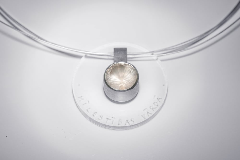 Image of "In the name of love" silver pendant with rose quartz · IN NOMINE AMORIS ·