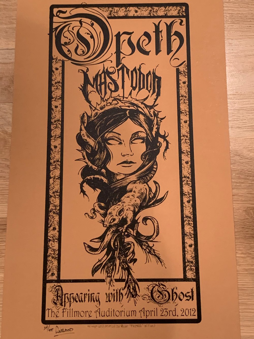 Opeth / Mastodon / Ghost Brown Silkscreen Concert Poster By Ryan Willard, Signed & Numbered