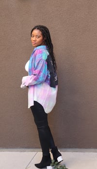 Image 4 of Repurposed Rock and Roll concert custom patch flannel shirt jacket 