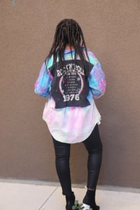 Image 1 of Repurposed Rock and Roll concert custom patch flannel shirt jacket 