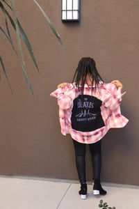 Image 1 of Repurposed Beatles abbey road custom patch flannel shirt jacket 