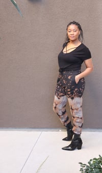 Image 5 of Tie dye black custom bleach burnout deconstructed sweatpants 