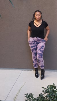 Image 2 of Navy/purple tie dye custom bleach burnout sweatpants 