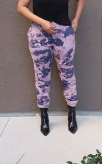 Image 1 of Navy/purple tie dye custom bleach burnout sweatpants 