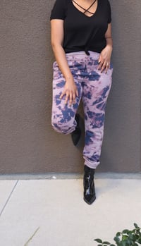 Image 3 of Navy/purple tie dye custom bleach burnout sweatpants 
