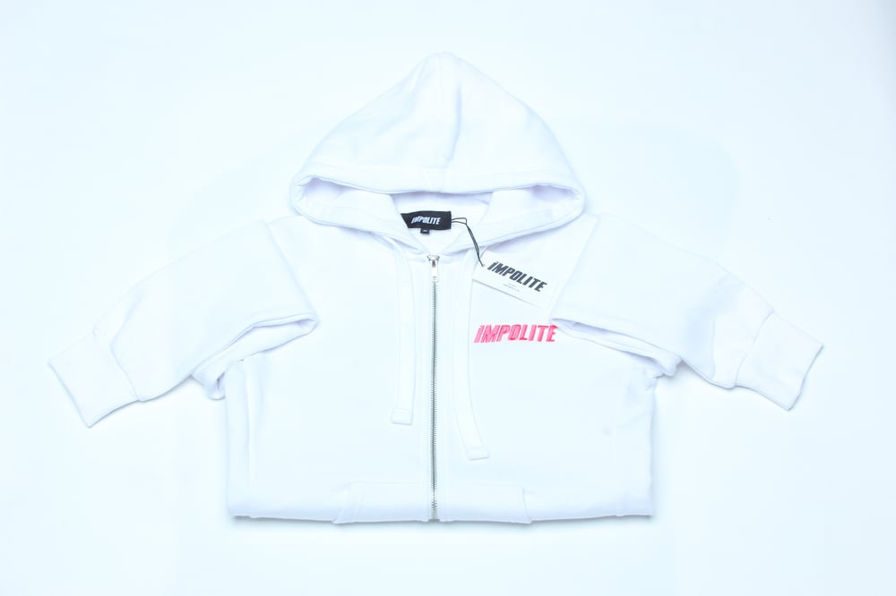 Image of iMPOLITE - "Love Games" Zip-Up Hoodie (White)