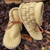 Buffalo Hide Woven Moccasins (Sand)