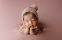 Image 1 of Dusty Pink Brushed Alpaca Bonnet + Wrap option 