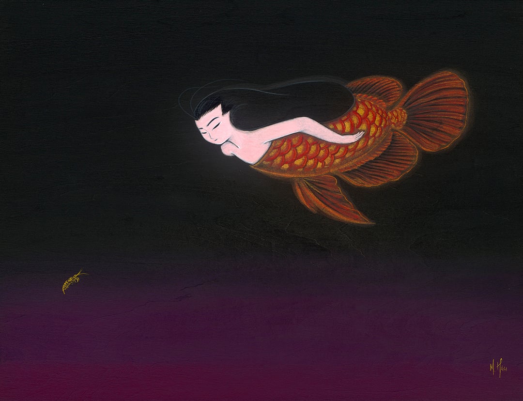 Red Dragon- Arowana Mermaid Original Painting