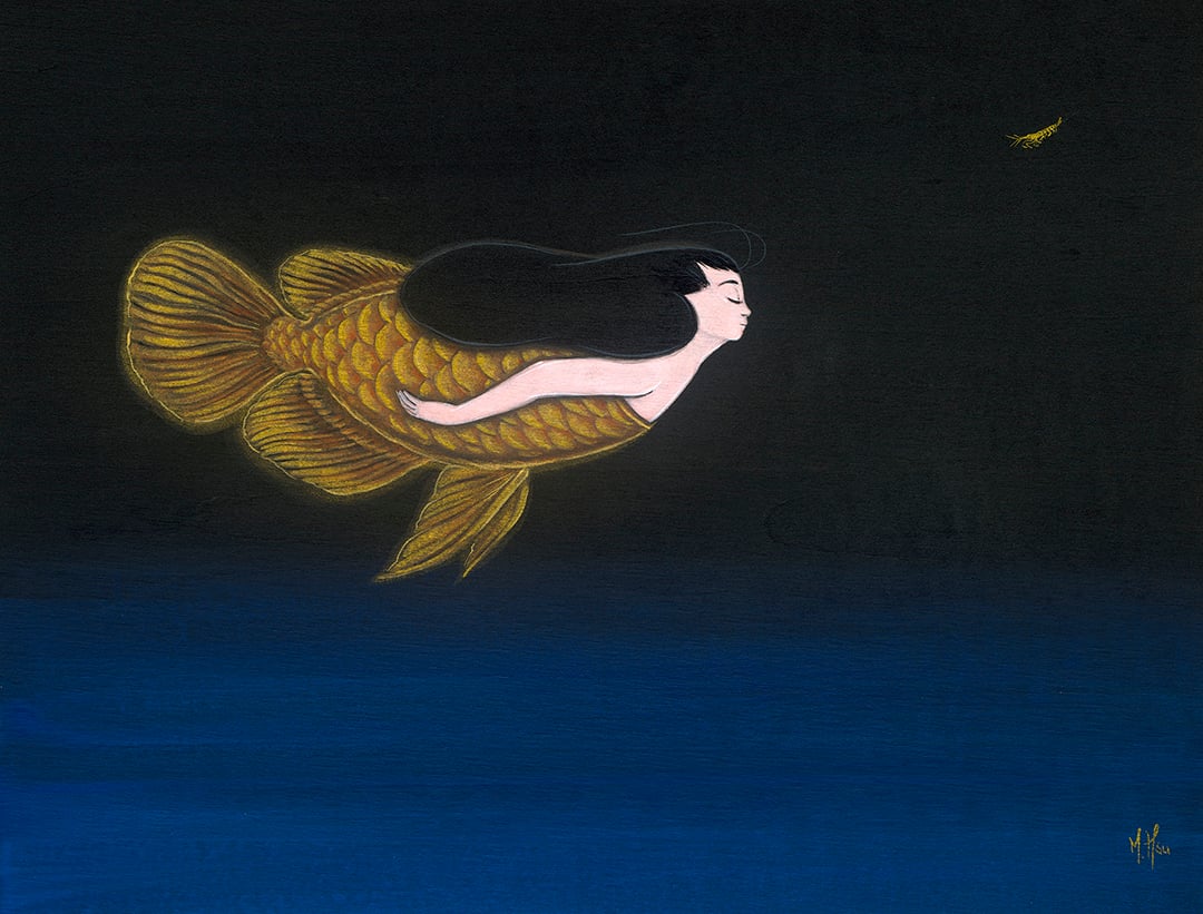Gold Dragon- Arowana Mermaid Original Painting