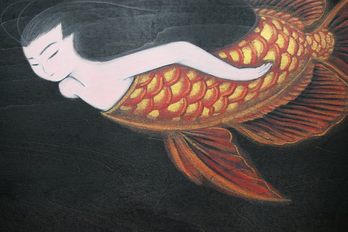 Red Dragon- Arowana Mermaid Original Painting