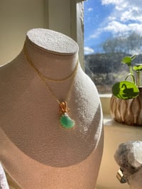 Image 2 of Gold Green  Strawberry Quartz Moon Crystal Necklace