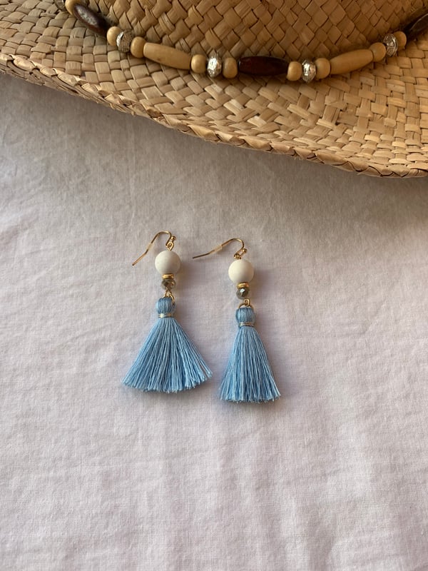 Image of Blue Tassle Earrings